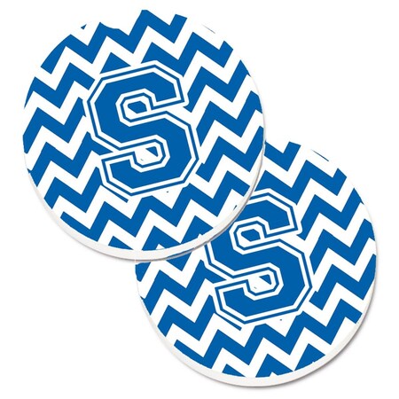 Carolines Treasures Letter S Chevron Blue and White Set of 2 Cup Holder Car Coaster CJ1056-SCARC